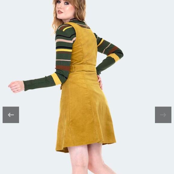 Voodoo Vixen Corduroy A-Line Button Front Dress Mustard NWT Size 3X US 16/18 - Picture 2 of 15